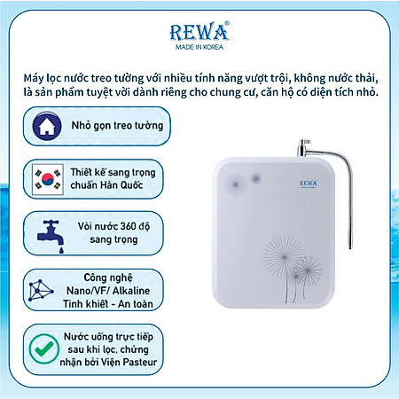 Máy Lọc Nước Công nghệ Nano/VF Hàn Quốc REWA - RW-NA-401 thiết kế treo tường - Hàng chính hãng