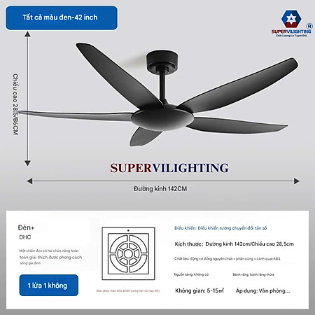 Quạt treo trần nhà SuperVilighting QT-168 Hàng chính hãng cánh gỗ không đèn decor phòng khách gian ngủ cổ điển
