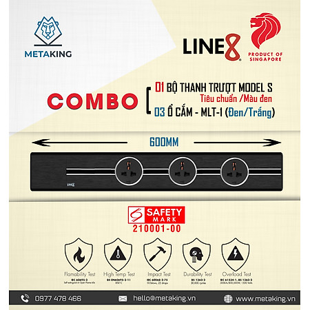 COMBO [ 1 Thanh Ray Dẫn Điện Line8 Model S (600mm/Tiêu Chuẩn/Màu Đen) & 3 Ổ Cắm MLT-1 (Đen/Trắng)]