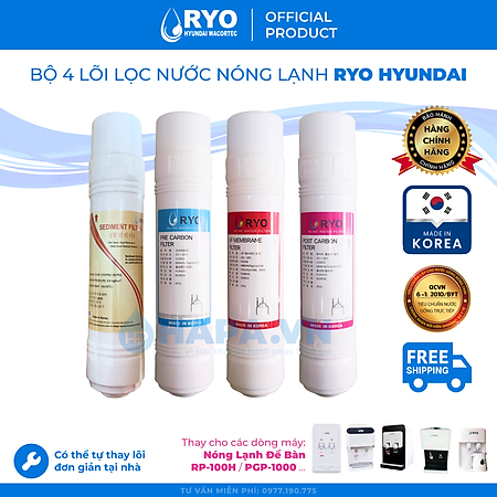 Bộ 4 Lõi Lọc RYO Hyundai Nhập Khẩu Hàn Quốc - Hàng Chính Hãng - (Dùng Thay Lõi Cho máy lọc nước RP901 RP902 RP903 RP100H PGP1000 RP100S Sambon Wacortec...)