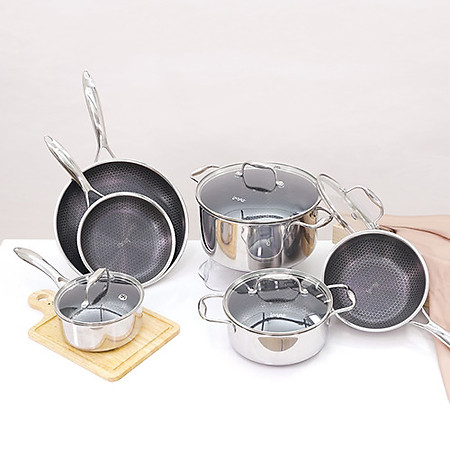 Bộ 6 nồi chảo inox iMat Blackcube phủ chống dính Ceramic: quánh 16, nồi 22, nồi 26, chiên 20, chiên 28, đa năng 20cm