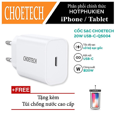 Cóc củ sạc type c sạc nhanh 20W chuẩn PD 3.0 cho iPhone / iPad / Smartphone Android Samsung xiaomi Oppo Huawei hiệu CHOETECH Q5004 trang bị công nghệ chip sạc thông minh, thiết kế siêu nhỏ gọn, cổng cắm EU, thương hiệu của Đức - hàng nhập khẩu