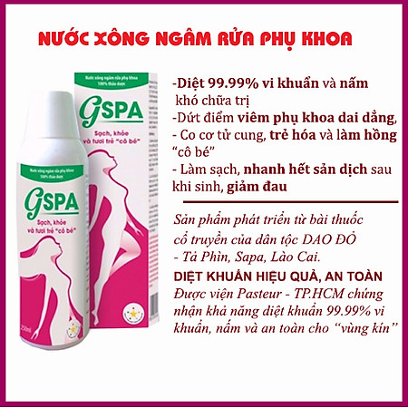Nước xông ngâm rửa phụ phu GSPA - Dứt điểm viêm phụ khoa dai dẳng, giảm đau, nhanh hết sản dịch, tăng co cơ tử cung, rẻ hóa và làm hồng vùng kín