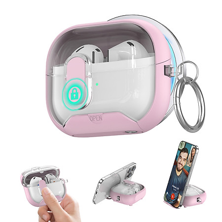 Bao Case Ốp Trong Suốt Tích hợp chân đế đỡ điện thoại, Khóa Chống Thất Lạc Rơi Tai Nghe, Từ Tính cho Samsung Galaxy Buds 3 / Buds 3 Pro / Buds 3 FE - Hàng Chính Hãng