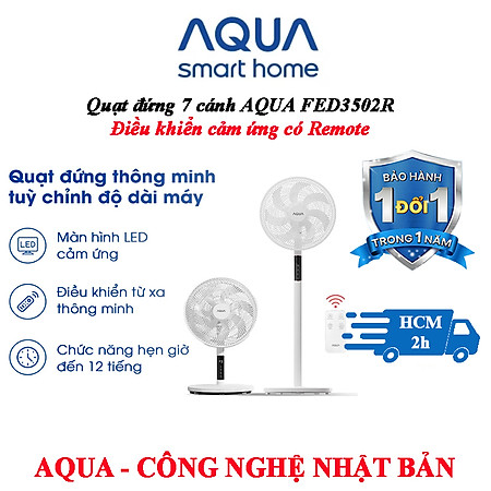 Quạt đứng thông minh Aqua FED3502R thân máy cảm ứng, điều khiển từ xa, hẹn giờ - Hàng nhập khẩu