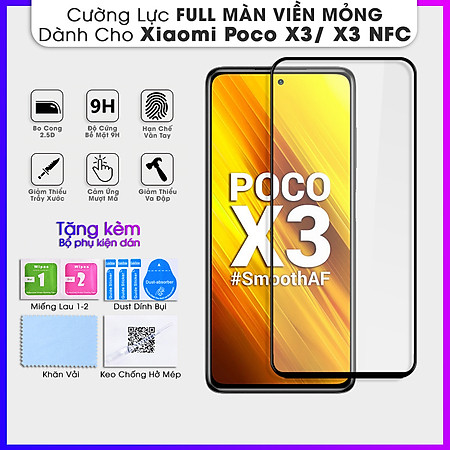 Kính Cường Lực Viền Mỏng Dành Cho Xiaomi Poco X3 / X3 NFC KHÔNG LẤN MÀN- Hàng Chính Hãng