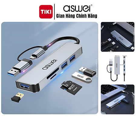 Hub Chuyển Đổi USB Type C ASWEI - 4 in 1, 5 in 1, 6 in 1, 7 in 1, 8 in 1 - HDMI, USB 3.0, PD, SD, TF, RJ45, Audio 3.5mm - Tốc Độ Cao, Hàng Chính Hãng