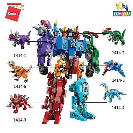 Đồ chơi xếp hình, lắp ráp 6 in 1 Qman 1414 - Siêu Robot khủng long Sura (456 mảnh ghép)