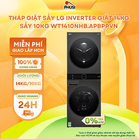 Tháp giặt sấy LG giặt 14kg sấy 10 kg WT1410NHB - Hàng Chính Hãng - Mới 100%