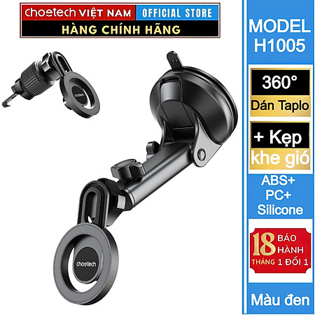 Bộ giá đỡ điện thoại hít nam cham 2in 1 Choetech H01005 dán taplo hoặc kẹp khe gió xoay 360 độ (Hàng chính hãng)