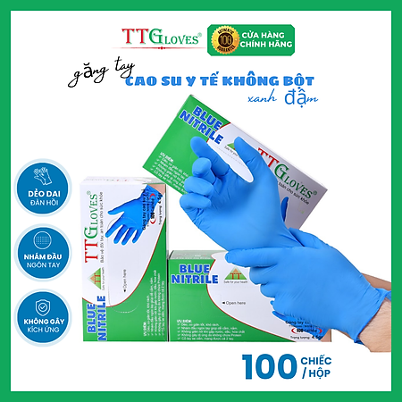Găng Tay Cao Su Y Tế Size XS Không Bột Nitrile TTGLOVES Màu Xanh (100 Chiếc)
