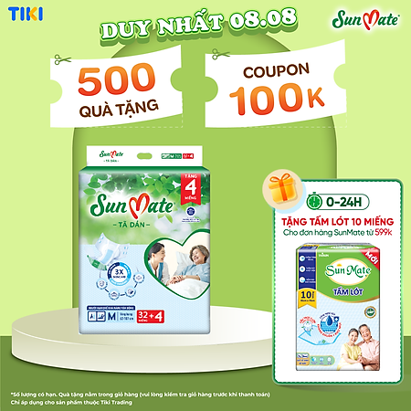 Tã dán người lớn Sunmate XA2 mới size M-32+4 miếng tặng kèm khăn ướt