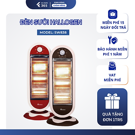 Máy Sưởi HALOGEN SOWUN SW838 Dùng Cho Phòng Tắm, Phòng Ngủ - Làm Ấm Nhanh - Tiết Kiệm Điện