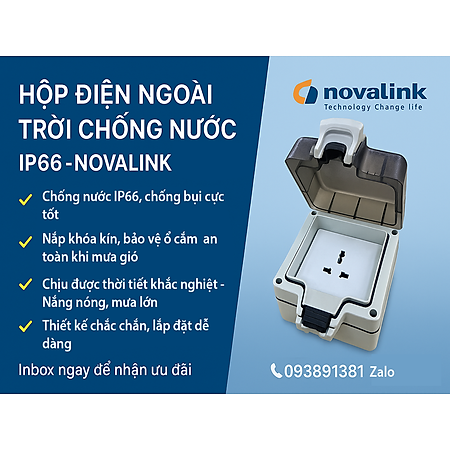 Ổ cắm điện ngoài trời chống nước IP66 Novalink NV-OW26 nhập khẩu chính hãng | Chuẩn IP66, 1 ổ cắm 3 chấu 16A