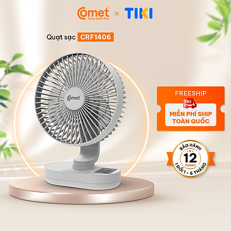 Quạt Sạc Tích Điện Để Bàn Đa Năng COMET CRF1406 6W, 3 Cấp Độ Gió, Có Đèn LED, 2 pin rời 18650 Lithium 1200mAh Để Bàn Văn Phòng - Hàng chính hãng