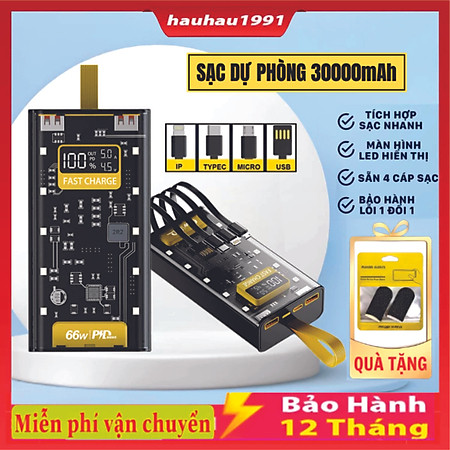 Sạc Dự Phòng 50.000MAH Trong Suốt , Sạc Nhanh PD 66W/20W , Thiết Kế Trong Suốt, Tích Hợp Đèn Ngủ