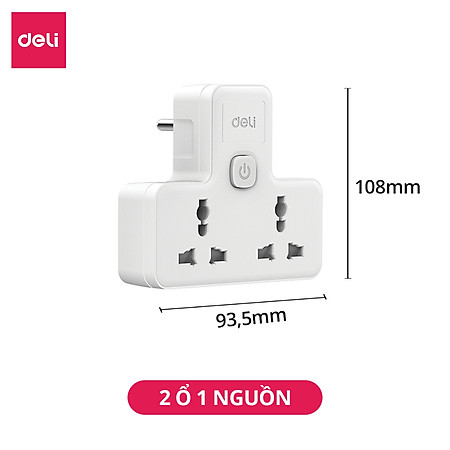 Ổ Cắm Chia Điện Deli, Ổ Cắm Điện Chữ T Công Suất 2500W Tích Hợp Cổng USB &TypeC Sạc Nhanh 20W