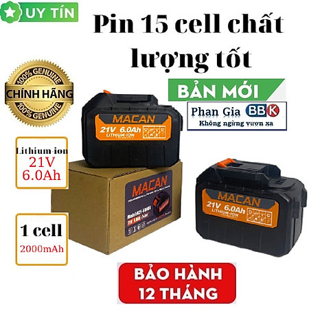 HÀNG  CHÍNH HÃNG  - Pin MACAN 15 Cell 21V dung lượng cao chân pin phổ thông