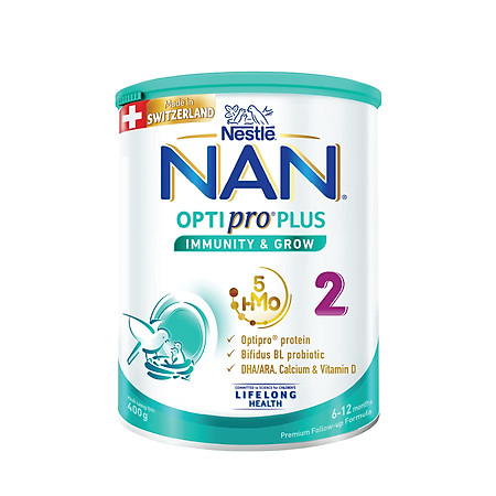 Sữa bột Nestlé NAN OPTIPRO PLUS 2 400g/lon với 5HMO Sản Xuất Tại Thụy Sĩ (6-12 tháng)