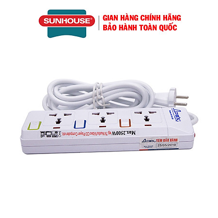 Ổ cắm điện Sunhouse SHE-OC2-5RD, Công suất 2500W, Dây dài 4,5m, Công tắc riêng biệt cho từng ổ, Bảo hành 12 tháng