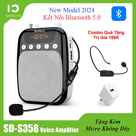 Tặng Kèm Micro Không Dây Trị Giá 199K - Loa Trợ Giảng Có Dây Shidu SD-S358 Công Suất Loa 10W Kết Nối Bluetooth,FM, Dung Lượng Pin 2500mAh Sử Dụng Lên Tới 15h. SHIDU S358 10W Wireless Mini Amplifier Meeting Guide Headset Micro Wireless - Hàng Chính Hãng