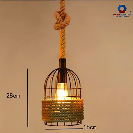 Đèn thả decor dây thừng bộ ba lồng chim SuperVilighting trang trí quán cà phê trà sữa phòng khách