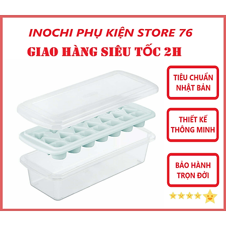 Khay Làm Đá Viên Kari Có Hộp Đựng Và Nắp Khử Mùi Tủ Lạnh Sản Xuất Theo Tiêu Chuẩn Xuất Nhật Bản , EU Đảm Bảo An Toàn Sức Khỏe Người Sử Dụng- Chính Hãng Inochi ( Tặng kèm khăn lau pakasa) Giao màu ngẫu nhiên