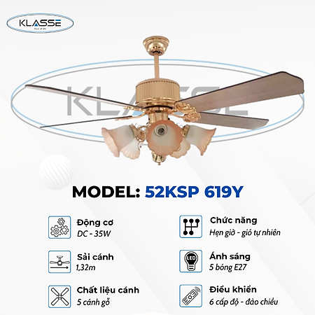 Quạt chùm đèn Klasse 52KSP 619Y Hàng chính hãng