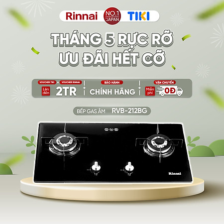 Bếp gas âm Rinnai Rinnai RVB-212BG mặt bếp kính và kiềng bếp men - Hàng chính hãng.