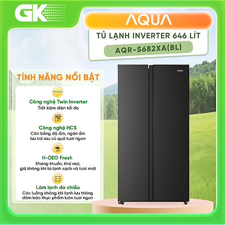 Tủ lạnh Aqua AQR-S682XA(BL) Inverter 646 lít - Hàng chính hãng - Chỉ giao HCM