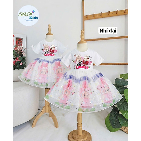 Đầm voan công chúa labubu cho bé gái sắc màu dự tiệc diện tết đẹp size 10-40kg hàng thiết kế cao cấp