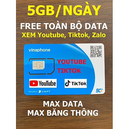 Sim 4G Vinaphone 5GB/NGÀY (Gia hạn 50k/tháng) FREE Toàn bộ Data xem Youtube, Tiktok với tốc độ cao, MAX băng thông, Max dung lượng - Dùng Toàn Quốc - hàng chính hãng