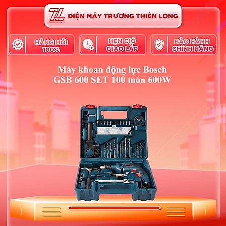 Máy khoan động lực Bosch GSB 600 set 100 món 600W, bảo hành 12 tháng