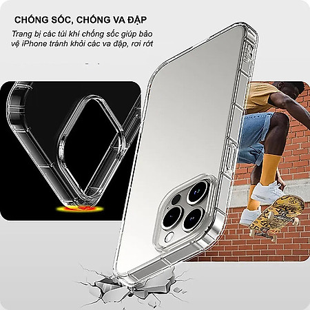 Ốp lưng cho iPhone 14 promax/ 13 promax/ 12 promax/ 11 promax/ Xsmax/ XS/ 8plus/ 7plus trong suốt chống sốc đệm khí cao cấp - hàng chính hãng
