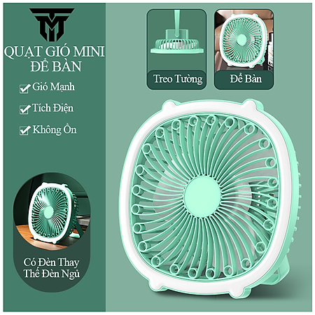 Quạt Mini Để Bàn, Quạt Tích Điện Usb Teement, Quạt Cầm Tay 3 Tốc Độ, Tích Hợp Đèn Ngủ, Điều Chỉnh Hướng Gió 180 Độ, Không Gây Ồn, Pin Sạc Dung Lượng Cao - Hàng Chính Hãng