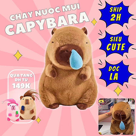 Thú nhồi bông Capybara chảy nước mũi êm mịn dễ thương cao cấp - Size từ 25cm đến 90cm - Quà tặng gấu bông Capybara nhồi bông dễ thương - Gối ôm mềm mịn cho bé