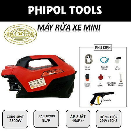 Máy rửa xe công suất 2300W PHIPOL TOOLS PH-QXJ06E tặng kèm nhiều phụ kiện kèm theo - Hàng Chính Hãng