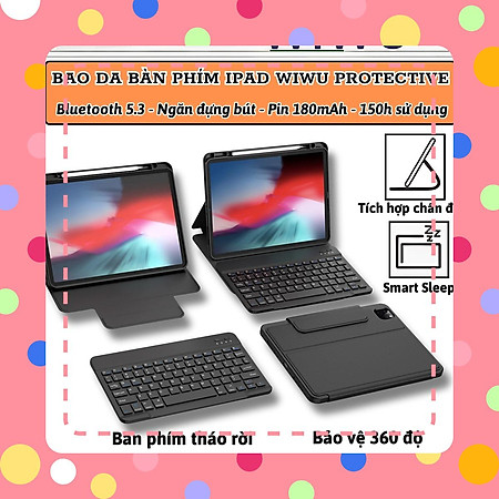 Case bao da bàn phím bluetooth bảo vệ 360 độ hiệu WIWU Protective Keyboard cho iPad  A16 Gen 11 / Pro 11 13 inch M4 Pro 11 2020/21/22 Air 4/5/6/7 /Gen 10 10.9 inch - Bàn phím từ tính nam châm tháo rời, tích hợp giá đỡ - Hàng nhập khẩu