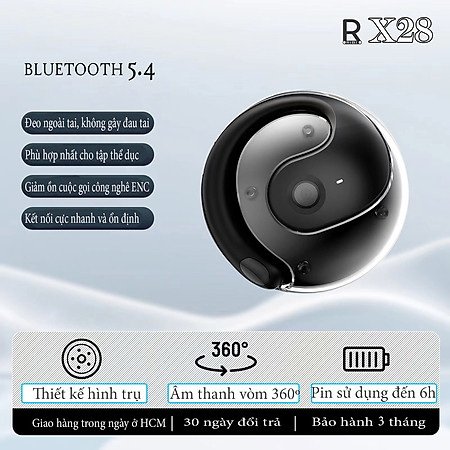 Tai nghe bluetooth thể thao RIBI X28 - Thiết kế đẹp mắt - Pin lâu - không gây đau tai - Phù hợp chạy bộ và đạp xe - Hàng Chính Hãng