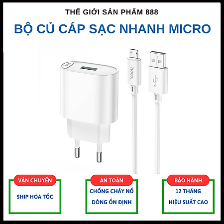 Bộ củ cáp sạc nhanh 18W, QC3.0A cổng usb ra micro, sạc nhanh điện thoại android C109A - Hàng chính hãng