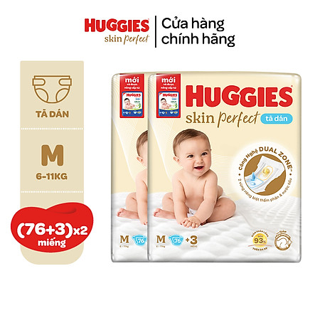 Combo 2 Tã/bỉm dánHuggies Skincare Super Jumbo M76+3/L68/XL60/XXL54