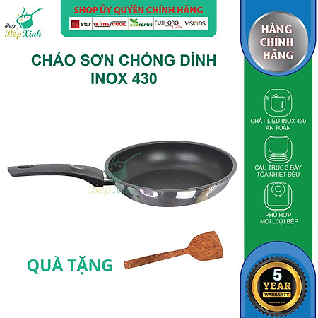 Chảo chống dính Fivestar 3 đáy , inox 430, tặng 1 sạn dừa, dùng được bếp từ , gas, hồng ngoại