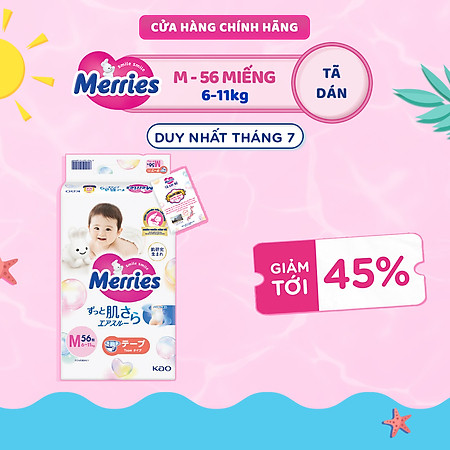 Tã/bỉm dán Merries size M - 56 miếng (dành cho bé từ 6 - 11kg)