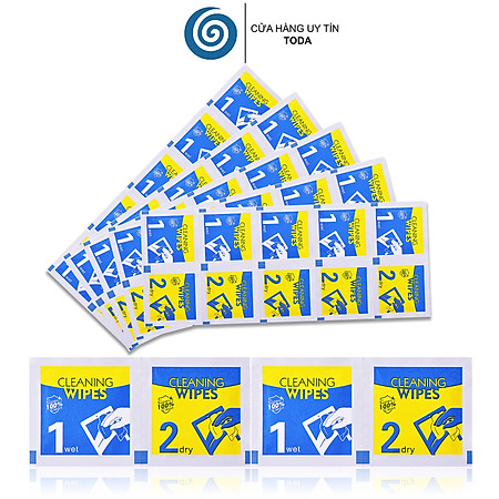 Combo 100 Bộ Giấy lau vệ sinh màn hình điện thoại, giấy lau bụi dán kính cường lực, 1 bộ 2 miếng khô và ướt - Hàng Chính Hãng