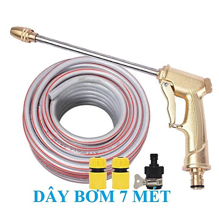 Bộ dây vòi xịt nước rửa xe, tưới cây . tăng áp 3 lần, loại 7m, 10m 206701-3 đầu đồng,cút+tặng túi đựng bút