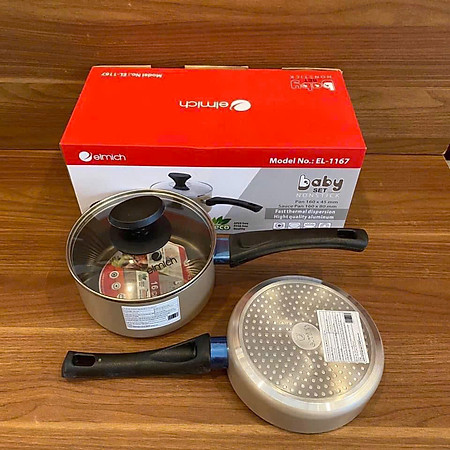 Bộ nồi chảo Elmich chống dính Baby Elmich EL-1167 max đáy từ size 16cm. Hàng chính hãng