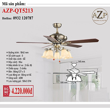 AZP - ĐÈN QUẠT TRẦN / ĐÈN TRANG TRÍ / ĐÈN PHÒNG KHÁCH / PHÒNG NGỦ AZP-QT5213 phong cách đương đại, hàng nhập khẩu AZP