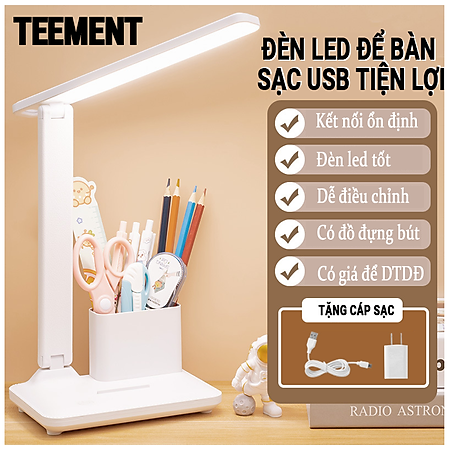 Đèn Bàn Học Đọc Sách Cao Cấp Teement Led Chống Cận 03 Chế Độ Ánh Sáng Vàng Bảo Vệ Mắt- Hàng Chính Hãng