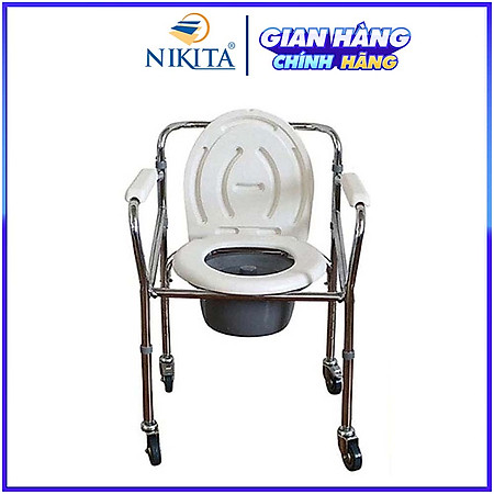 Ghế bô vệ sinh Nikita Inox cao cấp, có bánh xe di chuyển tiện lợi, cho người già, người bệnh và trẻ em mẫu 2021
