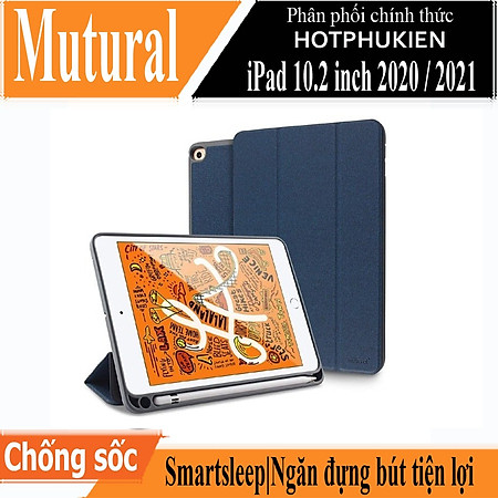 Case bao da chống sốc canvas cho iPad 10.2 inch 2020 / 2021 hiệu Mutural Yashi Series trang bị ngăn đựng bút, thiết kế tản nhiệt, hỗ trợ smartsleep - hàng nhập khẩu